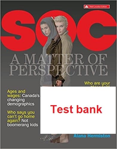 SOC A Matter of Perspective, 3e Jon Witt , Alana Hermiston, Test Bank PDF